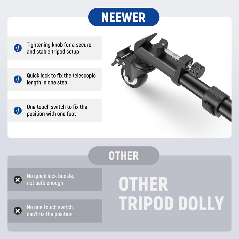 NEEWER Photography Tripod Dolly, Heavy Duty 33lbs Capacity Tripod Wheels