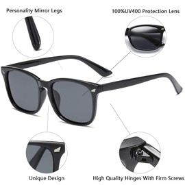 aisswzber Square Polarized Sunglasses for Women Men Classic Trendy Stylish Sun Glasses 100% UV 400 Lens Protection