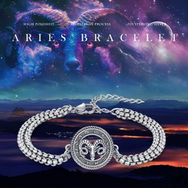 PARYFO Constellation Bracelets Vintage 12 Zodiac Sign Bracelet Horoscope Oxidised Constellations Astrology Jewellery Gifts for Men Women Unisex, Sterling Silver, Crystal