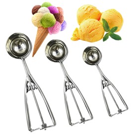 3 Pcs Cookie Scoop Set,Ice Cream Scoops Stainless Steel Cookie Dough Scoops with Trigger Large-Medium-Small Size for Baking Sorbet Cupcake Melon Meatball Muffin Party