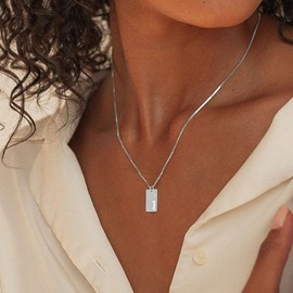 GIFT4U Initial Necklaces for Women - Dainty 18K Silver Plated Initial Tag Pendant Necklace Simple Name Necklace Silver Initial Necklaces for Women Jewelry Gifts