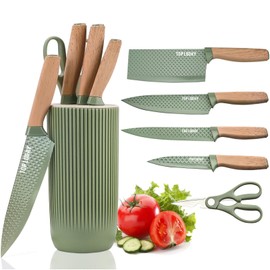 Kitchen Knife Set, 6 Pieces Green Professional Knife Set with Universal Knife Block, Super Sharp Knife Set with Ergonomic Handle, Non-Stick Stainless Steel Knife Block Set (Green)