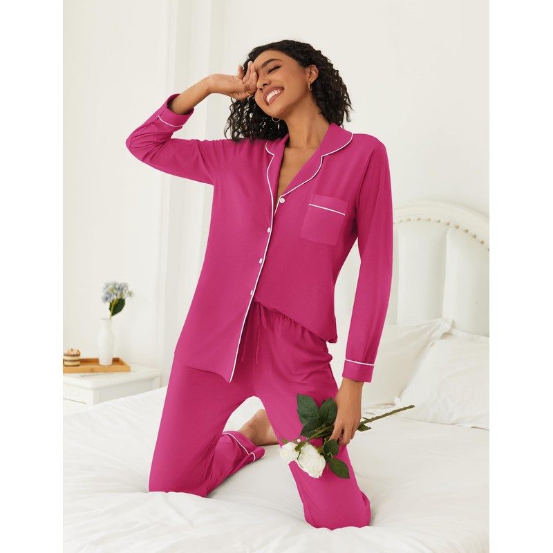 Ekouaer Womens Pajamas Set 2 Piece Button Down Sleepwear Soft