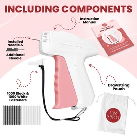 Stitch Gun for Quick Clothing Fixes, Tagging, Sewing and Quilting - Tagging Gun for Clothing Includes Instruction Manual, Drawstring Bag, 1000 Black & 1000 White Fasteners (5mm) - by Easy Stitch