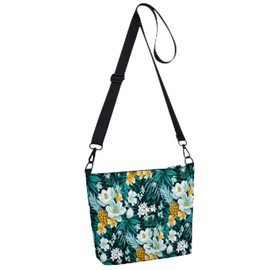 Small Sling Backpack Crossbody Bags Women,Green Leaf Flowers Waterproof Chest Bag Daypack Fanny Pack Cross Body Bag Outdoors