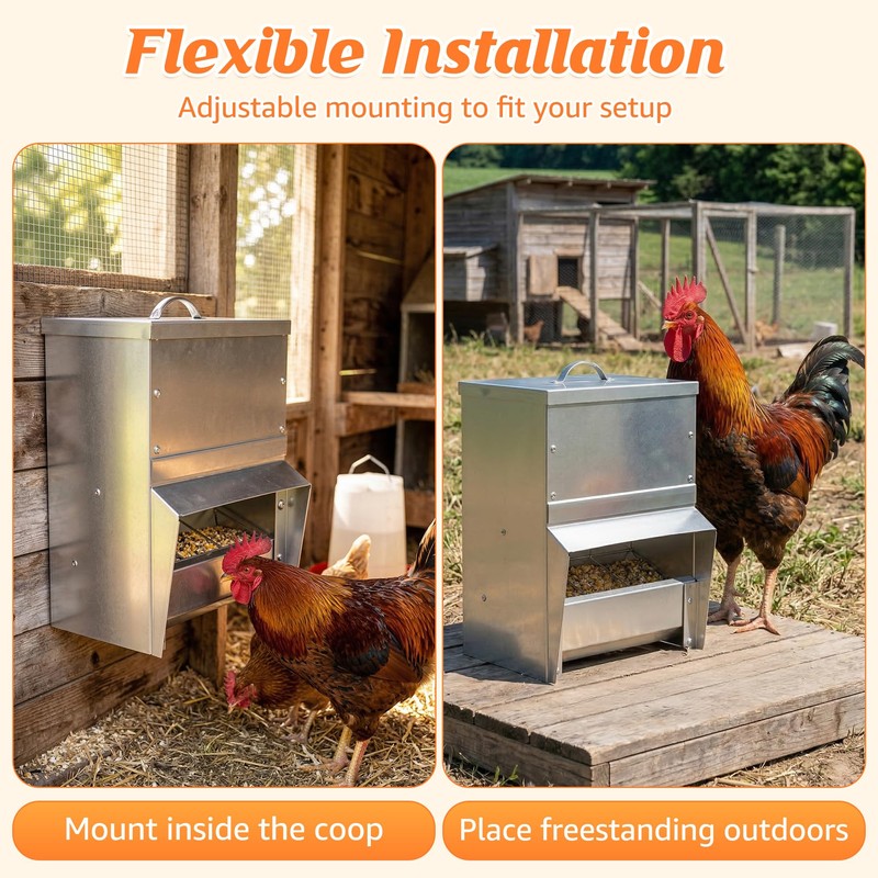 Metal Trough Feeder with Lid - 10lb Capacity,Compatible with Chicken