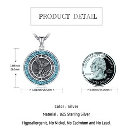 StoryEtain St Michael Necklace for Men 925 Sterling Silver Archangel Michael Medal Amulet Protection Pendant Necklace Catholic Jewelry Gift for Women, 1.04 inches, Sterling Silver, No Gemstone