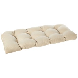 Pillow Perfect Pompeii Solid Indoor/Outdoor Wicker Patio Sofa/Swing Cushion Tufted, Weather and Fade Resistant, 19" x 44", Beige