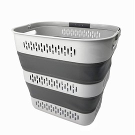 SAMMART SAMMART 40L (10.5 Gallon) Collapsible Plastic Laundry Basket with Handles - Foldable Pop Up Storage Container/Organizer - Portable Laundry Hamper - Space Saving (1, Grey)