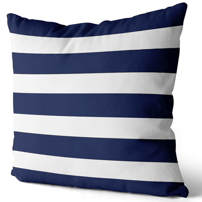 Hoooottle Beauty Design Navy Blue and White Stripe Square Pillowcase
