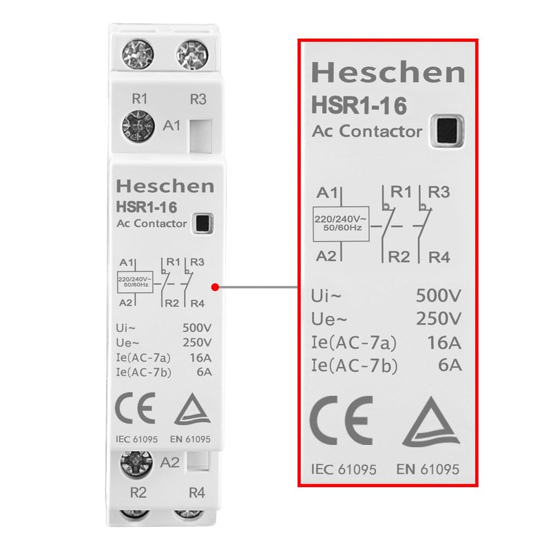Heschen Household AC Contactor, HSR1-16, Ie 16A, 2 Pole, Two