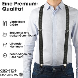 Pierrot Braces for Men Wide Made in Germany / France - Ultra Strong Elastic Band & 4 Extra Strong X-Clips - Adjustable Length up to 130 cm - Lifetime Guarantee, Black & Black