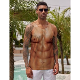 RAISEVERN Mens Tank Tops Summer Six Pack Abs Workout Sleeveless Tee Cool Beach Muscle Bare Chest Graphic Athletic T-Shirts Sports Gym Training Party Hairy Chest Undershirts