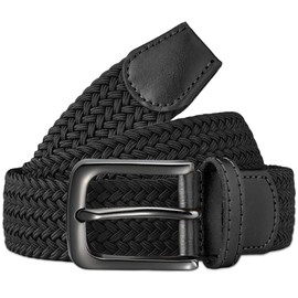 Bon4Extrao Men's Elastic Belt, Braided Belt, Without Holes, 35 mm Stretch Belt, Elastic as desired, Comfortable to Wear, black