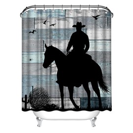 Artmyharbor Rustic Shower Curtains for Bathroom Western Cowboy Silhouette Print Shower Curtains Decor with 12 Hooks 72x72 inches