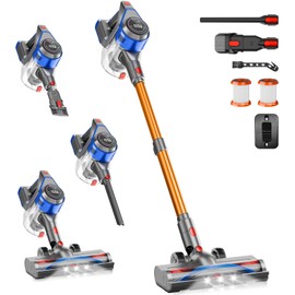 BSNAW Cordless Stick Vacuum Cleaner - Rechargeable, Powerful Vacuums with Detachable Battery Display, Max 45Mins Runtime, 8 in 1 Handheld Vacuum for Hardfloor & Carpets Pet Hair, 45Kpa Yellow