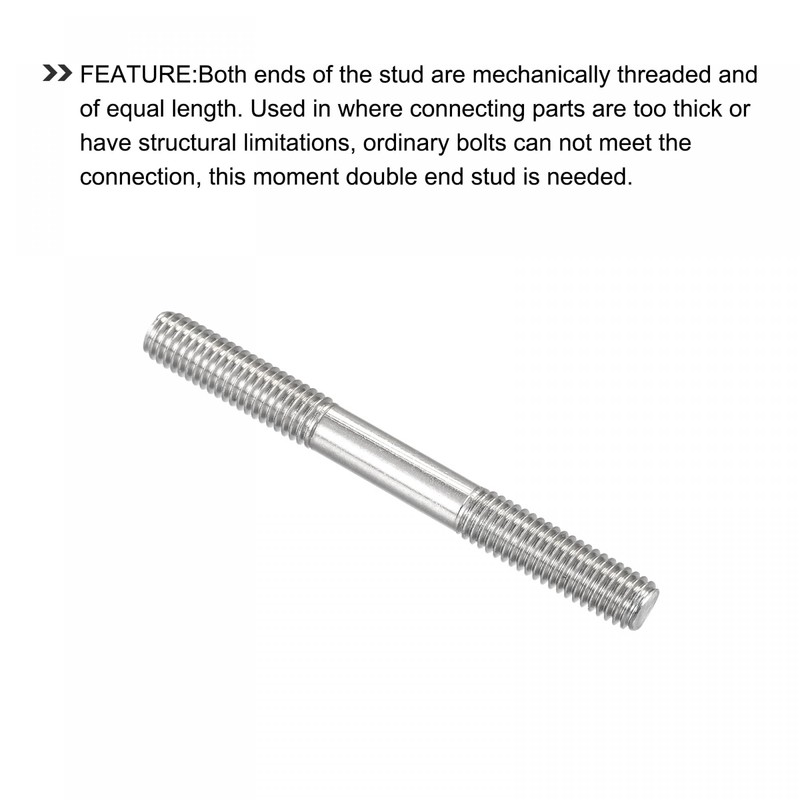 sourcing map Double Ended Stud Screws (M8 Thread 80mm Length)