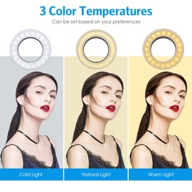 Criacr Selfie Licht, Selfie Ring Licht, Ringlicht für Handy, 40 LED Ringleuchte mit 3 Farben Einstellbare, Wiederaufladbare LED Ringlicht für Make-up, Selfie, YouTube-Video und Instagram (Schwarz)