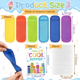 30 Pack End of School Year Gifts Colorful Ice Pop Sleeves with Tags Summer Last Day of School Gifts for Students Neoprene Ice Pop Holders Bags for Kids Summer Toy for Classroom Prizes Summer Party