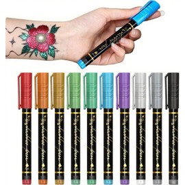 ToVii 10 colours Temporary Tattoo Markers for Skin,Tattoo Pen Kit, Body Markers for Kids and Adults Art Marker Pens for Kids and Adults Party Festival Dress Up
