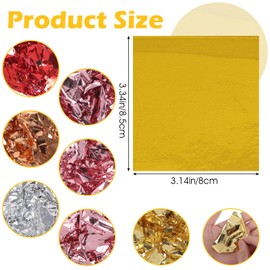 Aiyorse Gold Leaf for Crafts, 120 Sheets, Gold Leaf, Edible Gold Leaf Imitation Decoration, 12 Colours, Gold Leaf Flakes, Dessert Gold Foil Flakes, Multifunction Gold Flakes for Nails, Wood, Furniture