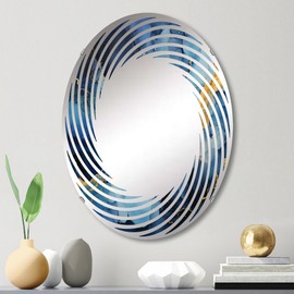DesignQ Swirling Blue Gold Cyclone - Storms Spiral Landscapes - 20x30 Inches - Oval Decorative Wall Mirror for Bathroom, Bedroom, Entryway, Living Room, Vanity Room and Modern Décor