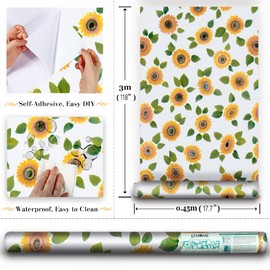 JZ·HOME Y115 Sunflowers Peel and Stick Floral Wallpaper 17.7" x 9.8ft Removable Flower Contact Paper Self Adhesive Drawer Shelf Liner Furniture Stickers/Decals Vinyl Decorative Film