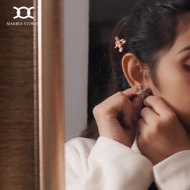 Marble Stories Marmor-Ohrstecker für Damen, kleine Ohrringe für Damen im Trend, Damenschmuck, Ohrstecker (Starfish - Oceanic)