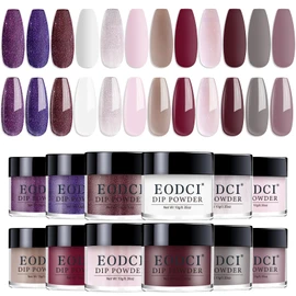 EODCI Nagel Dip Pulver Set, 12 Farben Valentinsnagelkunst Starter Maniküre Salon DIY zu Hause Glitter Nackt Braun Rosa Burgund Lila Keine erforderliche Nagellampe ausgehärtet