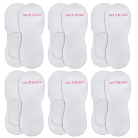 On the Go Women's Athletic Liner Socks - No Slip Grip Cotton Lightweight Moisture Wicking (6 Pair Pack, White)