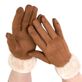Vera Tucci GLOVES Womens Faux Fur Gloves Soft Warm Cosy Winter Gloves with Cosy Liner and Faux Fur Cuff RMD2403-139-01 Tan