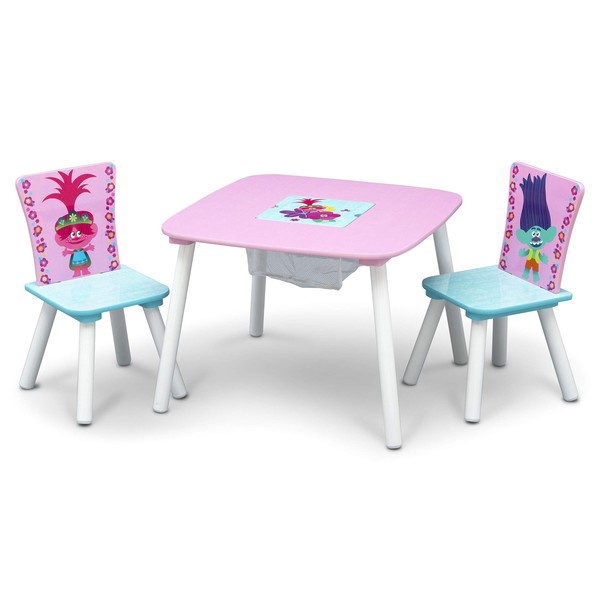 Delta Children Kids Table and Chair Set with Storage (2 Chairs Included), Trolls World Tour
