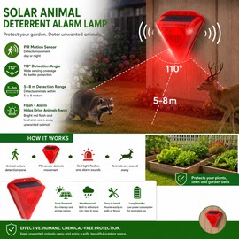 Solar Motion Sensor Alarm for Outdoor Animal Deterrence – 130dB Siren & Strobe for Farms, Yards & Gardens