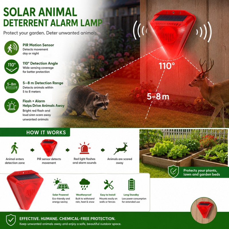 Solar Motion Sensor Alarm for Outdoor Animal Deterrence – 130dB