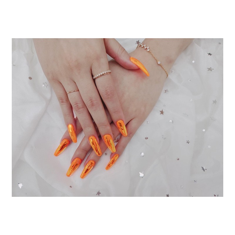  Orange Caramel Homemade Nail Tips - Short Round /