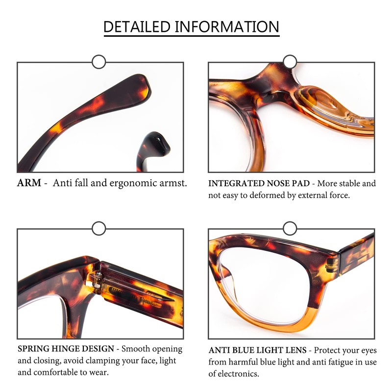 KoKoBin 3er Pack Lesebrillen Runde Oversized Damen Herren Anti Blaulicht