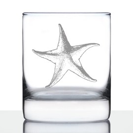 Starfish Rocks Glass - Beach Themed Decor and Decorative Ocean Glassware Gifts for Women and Men - 10.25 Oz Glasses