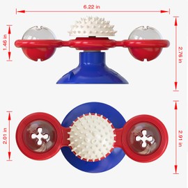 Interactive Cat Toy, BESUNTEK Rotating Cat Toy, Multi Functional Indoor Turntable Massage Toy Cat Play Toy ​​with Catnip, Ball and Suction Cup, Safe & Durable Design (Red Blue)