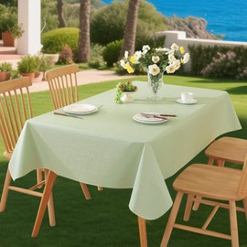 Rectangle Tablecloth,wipeable Vinyl Tablecloths with Flannel Backing,Plastic Outdoor Oil-Proof Waterproof Table Cloth,Both Indoors and Outdoors. (Light Green, 60" x 102")