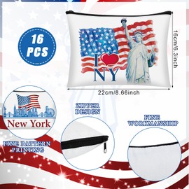 Bulyoou 16 Pcs New York Cosmetic Bag New York Souvenir Gifts Makeup Bag New York Travel Vacation Zipper Pouch Purse for Girls Women Birthday Christmas Trip Gifts Party Favors