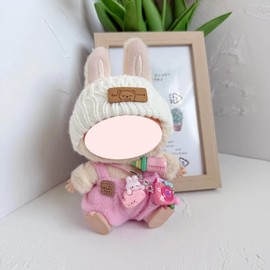 17cm Doll Clothes Set (Doll Not Included) -3-Piece-Handmade Crochet Outfit, Chic Fashion with Stylish Accessories for Mini Dolls Hat + Overalls + Camera Ornament [Pink]