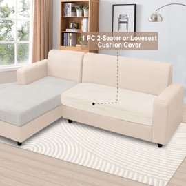 NAISI Couch Cushion Covers 1 Piece Velvet Stretch Loveseat Cover or 2 Seat Sofa Cover Soft Individual Couch Covers for Sectional Sofa(1 PC for 2-Seat Cushion or Loveseat,Beige)