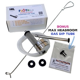 FLOTit 2.0 with Max Headroom gas dip tube & a HOOK tool - No Beer Left Behind Floating Dip Tube with DFI for always clear beer, less beer waste and no clogging. Ideal for fermenting in kegs.