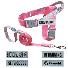 Paworld Service Dog Harness and Leash Set, No-Pull Service Dog Vest with 4 PCS Reflective Patches, Dog Vest Harness with Handle, Pet Harness for Small Medium Large Dogs in Training (Pink, M)
