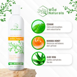 Exfoliating Body Wash Natural for Women - Organic Sulfate Free Body Wash - Clean & Vegan Body Wash for Sensitive Skin with Aloe Vera, Manuka Honey & Cehami Flower Extract