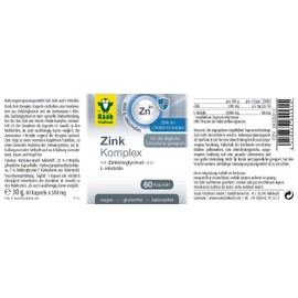 Raab Vitalfood Zinc Complex Capsules of 500 mg I 60 Capsules I Zinc in Chelate Complex I with the Amino Acid L-Histidine