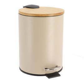 Metal Waste Bin with Fall Brake 2.5 L Taupe Bamboo Tendance