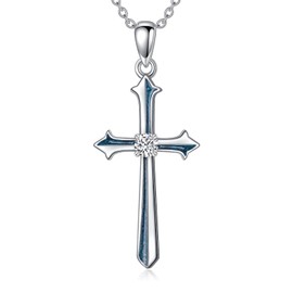 Lypic 925 Sterling Silver Turquoise Cross Necklace Religious Cross Pendant Necklace Christian Jewelry for Women Mother