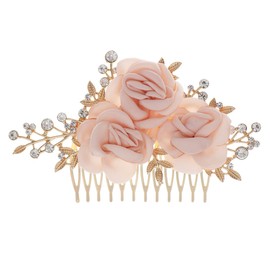 BETHYNAS Bridal Hair Side Comb Flower Rose Rhinestone Wedding Hair Clip Handmade Bridesmaids Hair Piece Accessories for Women Girls (Pink)