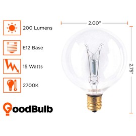 15 Watt G16 Globe Light Bulbs | Clear Finish Candelabra E12 Base 2700K Soft White | Dimmable 15W 200 Lumens | Ideal Vanity Light Bulbs | Incandescent 10 Pack by GoodBulb